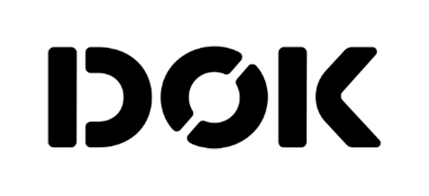 DOK Delft-logotyp i fet, rundad svart text.