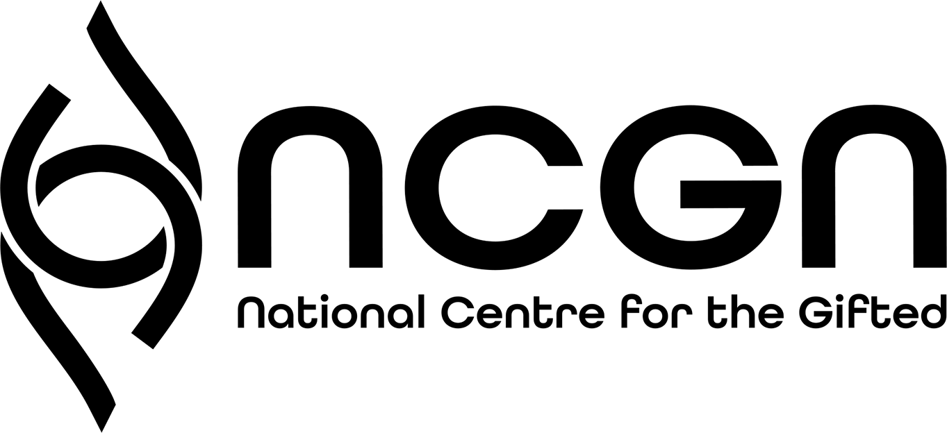 NCGN-logotyp med abstrakt symbol och sloganen 'Nationellt centrum för begåvade'.